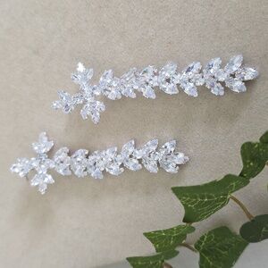 Silver Cubic Zirconia Long Statement Drop Earrings